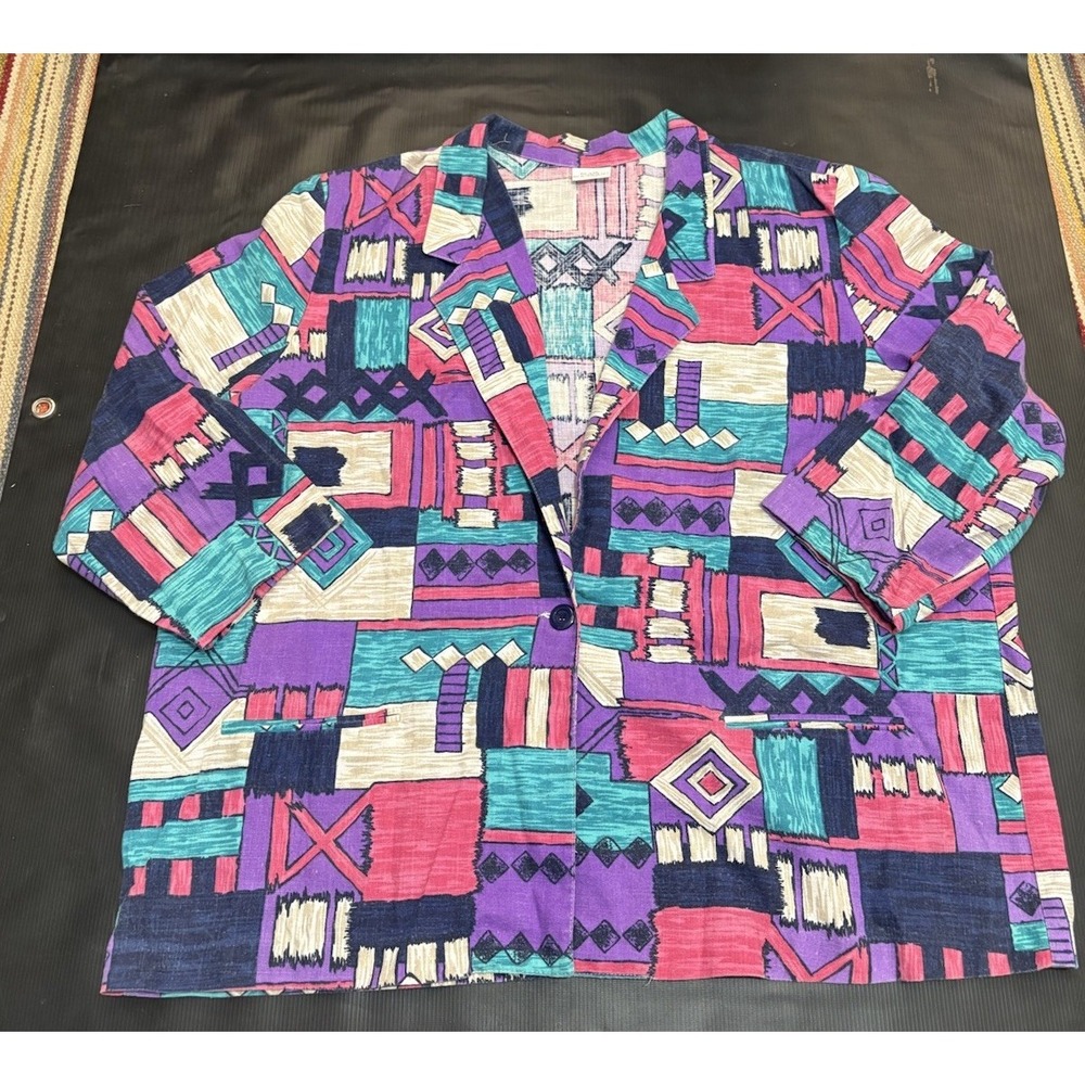 VTG Oversized Aztec print Blazer Blair Boutique Southwest Boho Pink Purple coat